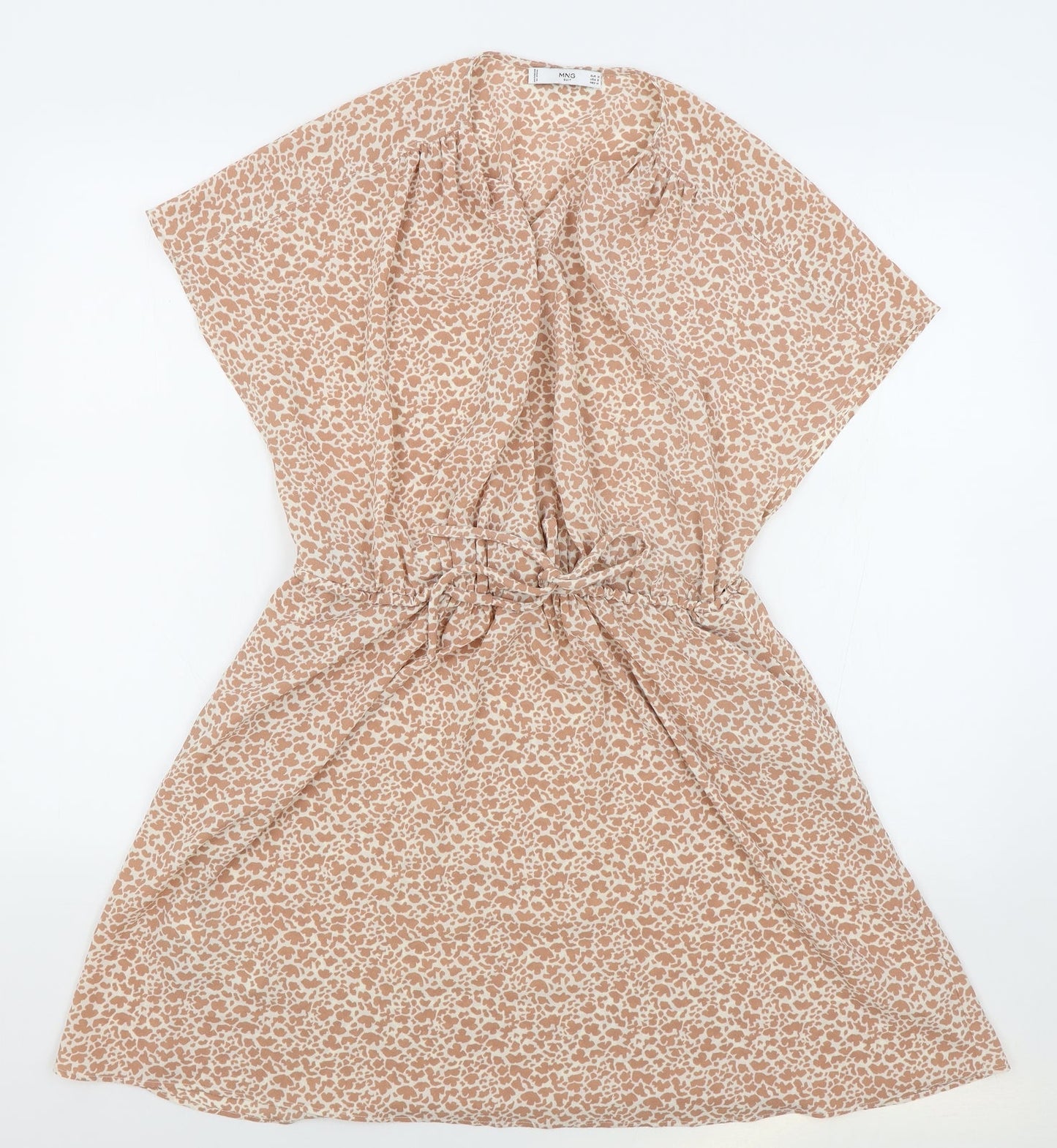 MNG Suit Womens Pink Animal Print Polyester Skater Dress Size M V-Neck Drawstring - Elasticated Waist