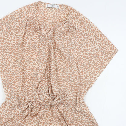 MNG Suit Womens Pink Animal Print Polyester Skater Dress Size M V-Neck Drawstring - Elasticated Waist