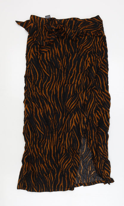 Marks & Spencers Womens Black Animal Print Viscose Wrap Skirt Size S Tie