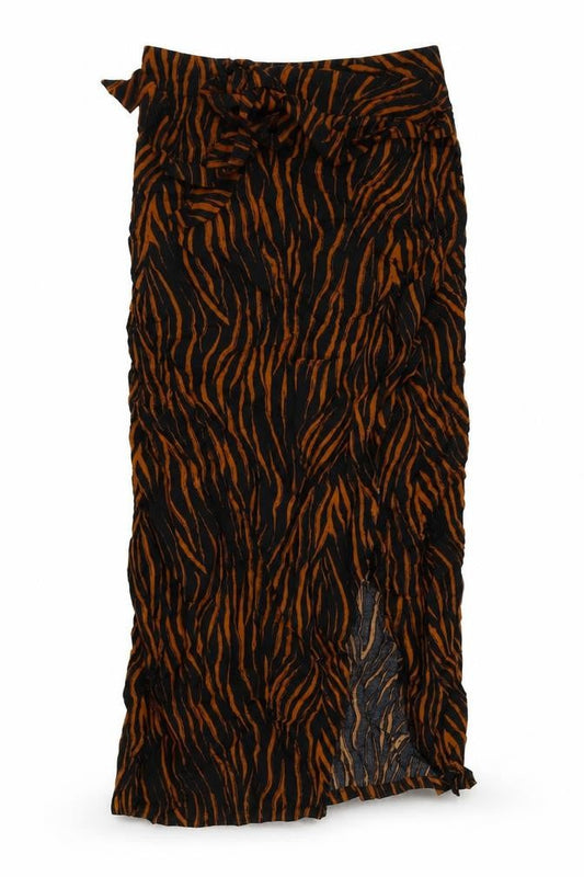 Marks & Spencers Womens Black Animal Print Viscose Wrap Skirt Size S Tie
