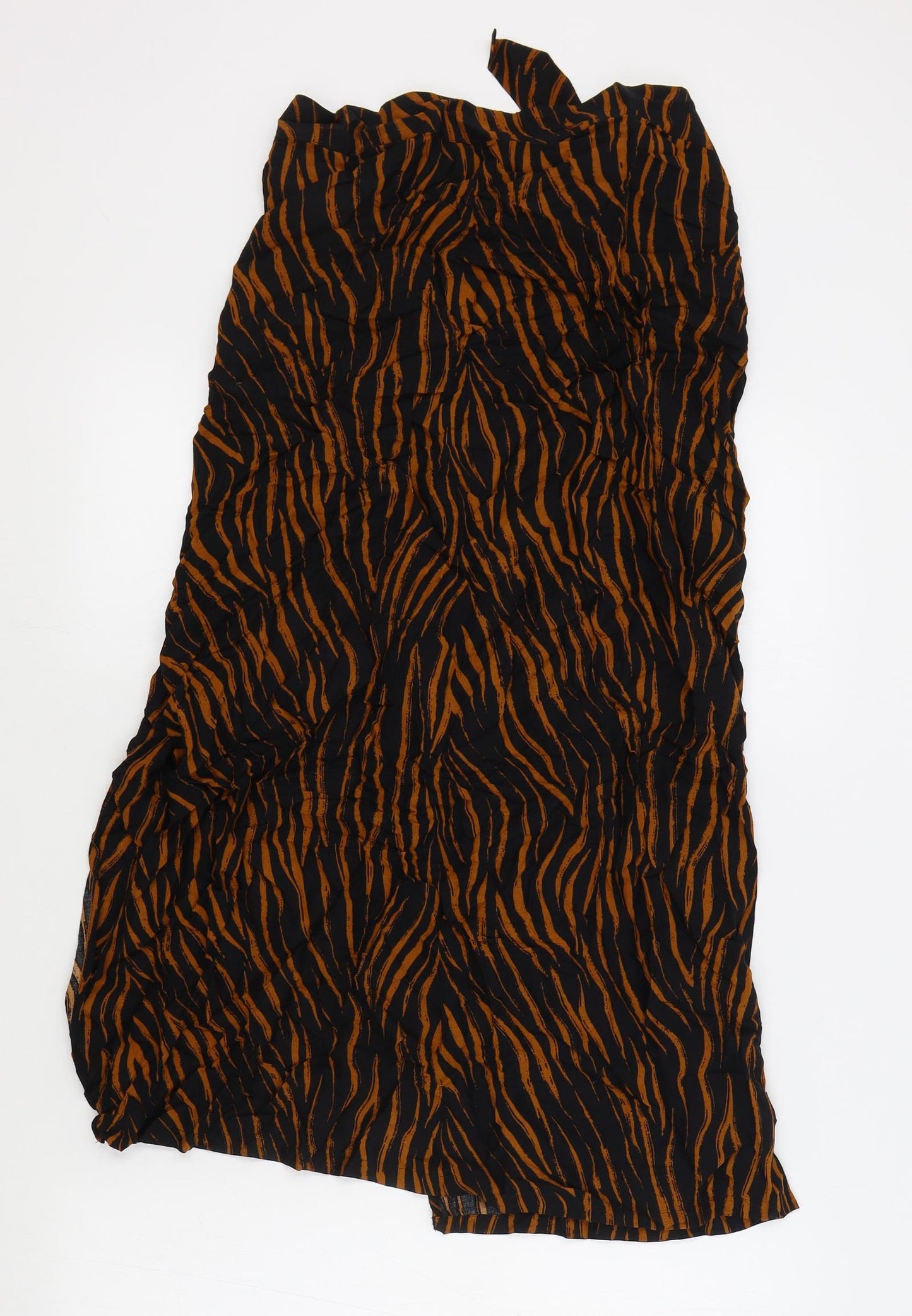 Marks & Spencers Womens Black Animal Print Viscose Wrap Skirt Size S Tie