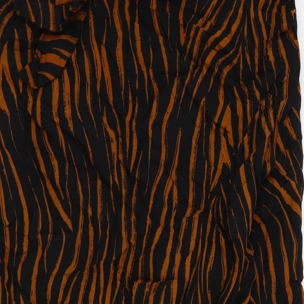Marks & Spencers Womens Black Animal Print Viscose Wrap Skirt Size S Tie