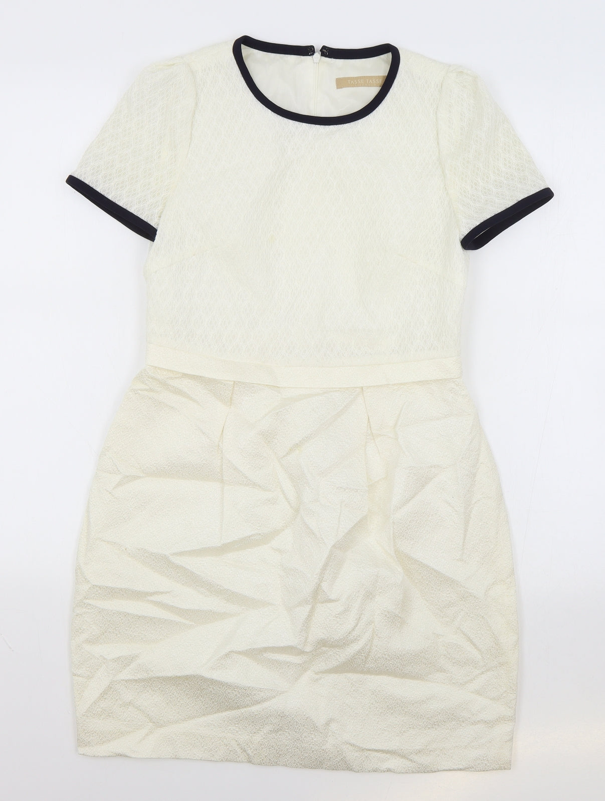Tasse Tasse Womens Ivory Polyester A-Line Size 10 Round Neck Zip - Lace