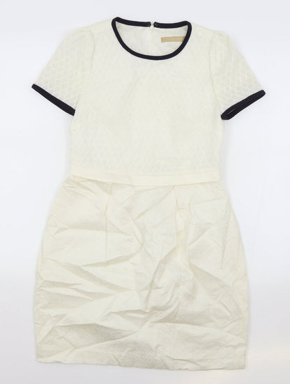 Tasse Tasse Womens Ivory Polyester A-Line Size 10 Round Neck Zip - Lace