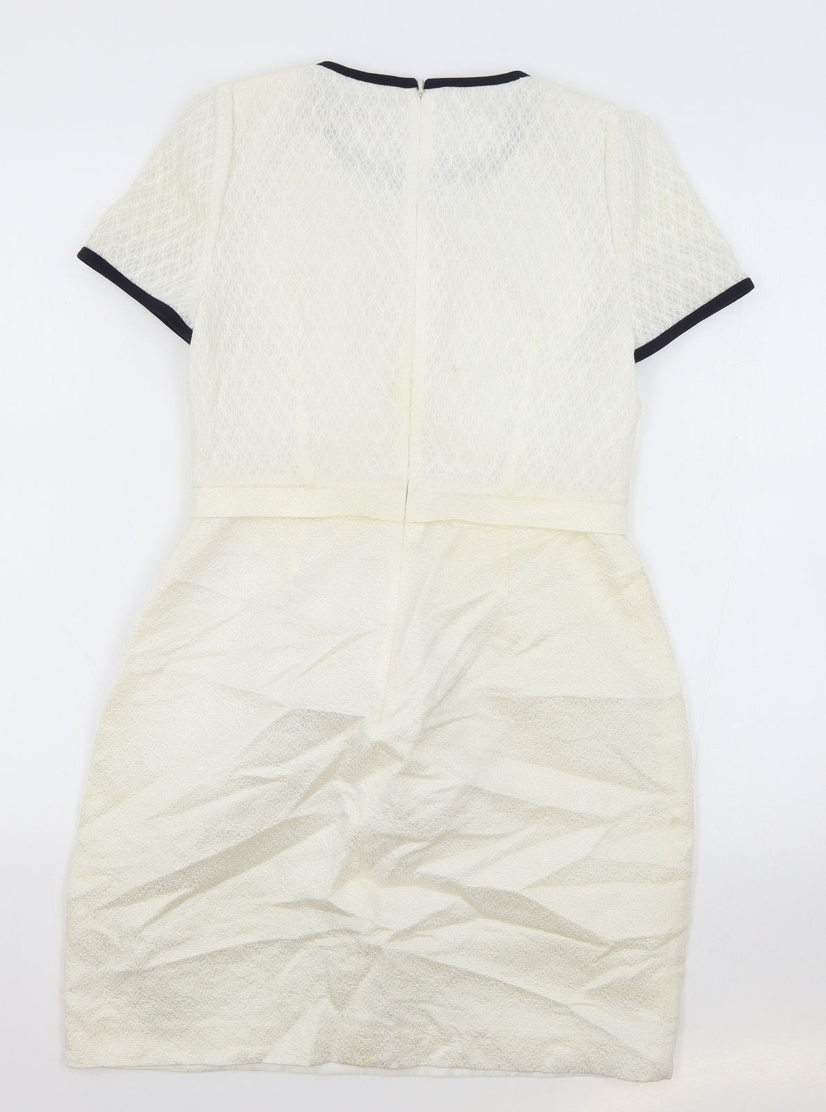 Tasse Tasse Womens Ivory Polyester A-Line Size 10 Round Neck Zip - Lace