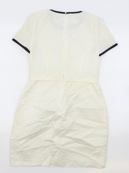 Tasse Tasse Womens Ivory Polyester A-Line Size 10 Round Neck Zip - Lace