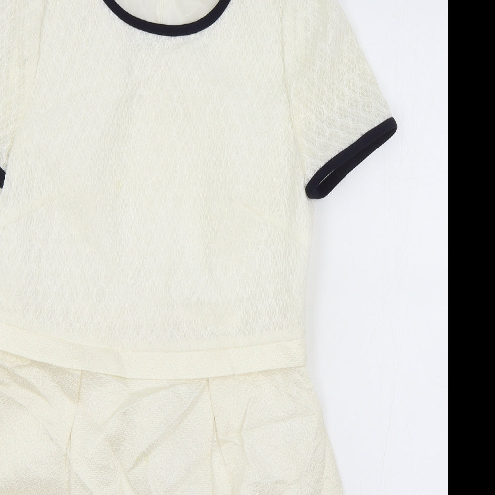 Tasse Tasse Womens Ivory Polyester A-Line Size 10 Round Neck Zip - Lace