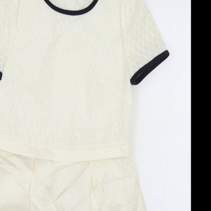 Tasse Tasse Womens Ivory Polyester A-Line Size 10 Round Neck Zip - Lace