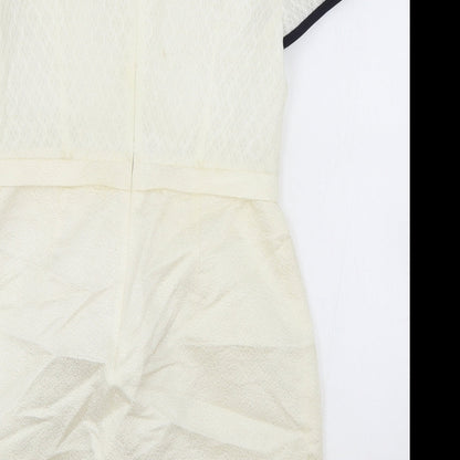Tasse Tasse Womens Ivory Polyester A-Line Size 10 Round Neck Zip - Lace