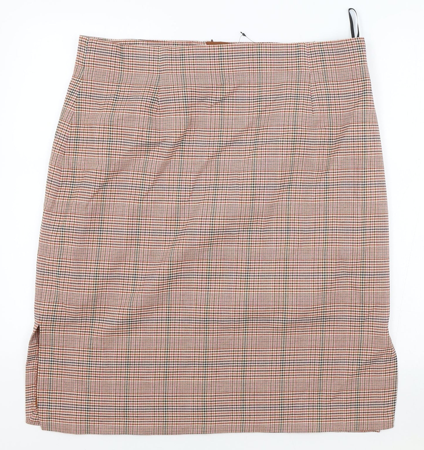 Marks and Spencer Womens Brown Plaid Viscose A-Line Skirt Size 18 Zip