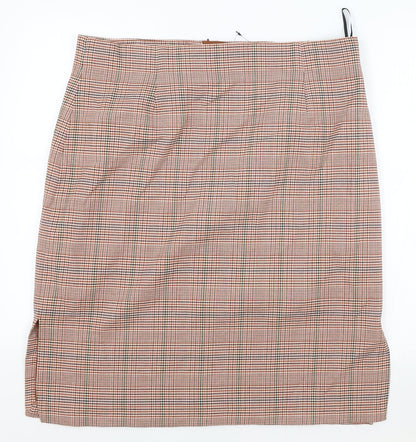 Marks and Spencer Womens Brown Plaid Viscose A-Line Skirt Size 18 Zip