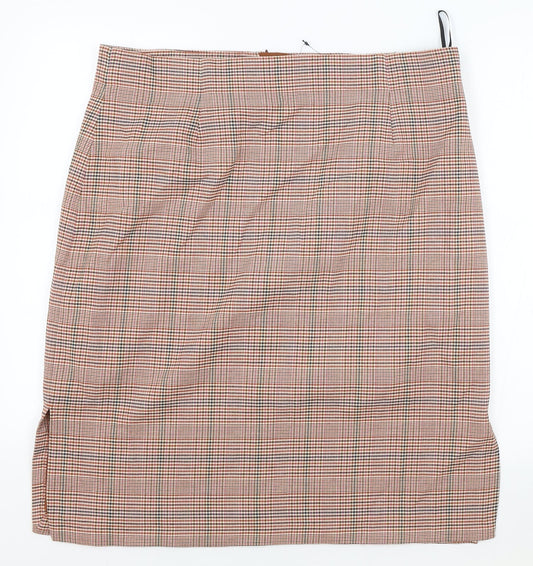 Marks and Spencer Womens Brown Plaid Viscose A-Line Skirt Size 18 Zip