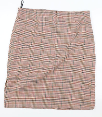Marks and Spencer Womens Brown Plaid Viscose A-Line Skirt Size 18 Zip