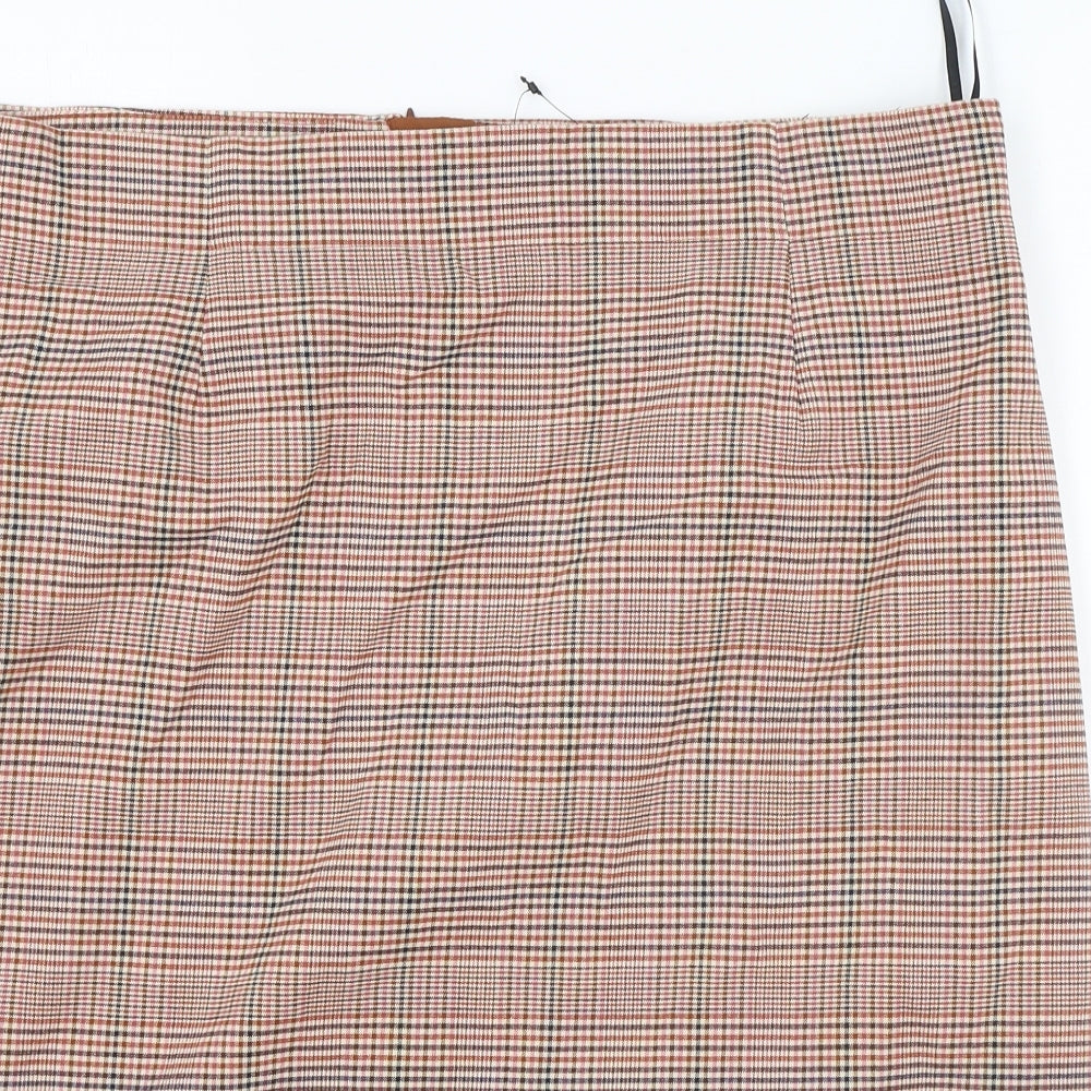 Marks and Spencer Womens Brown Plaid Viscose A-Line Skirt Size 18 Zip