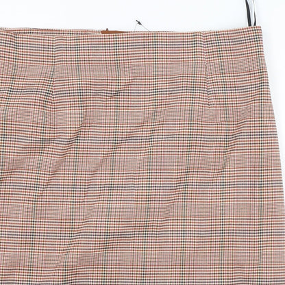Marks and Spencer Womens Brown Plaid Viscose A-Line Skirt Size 18 Zip