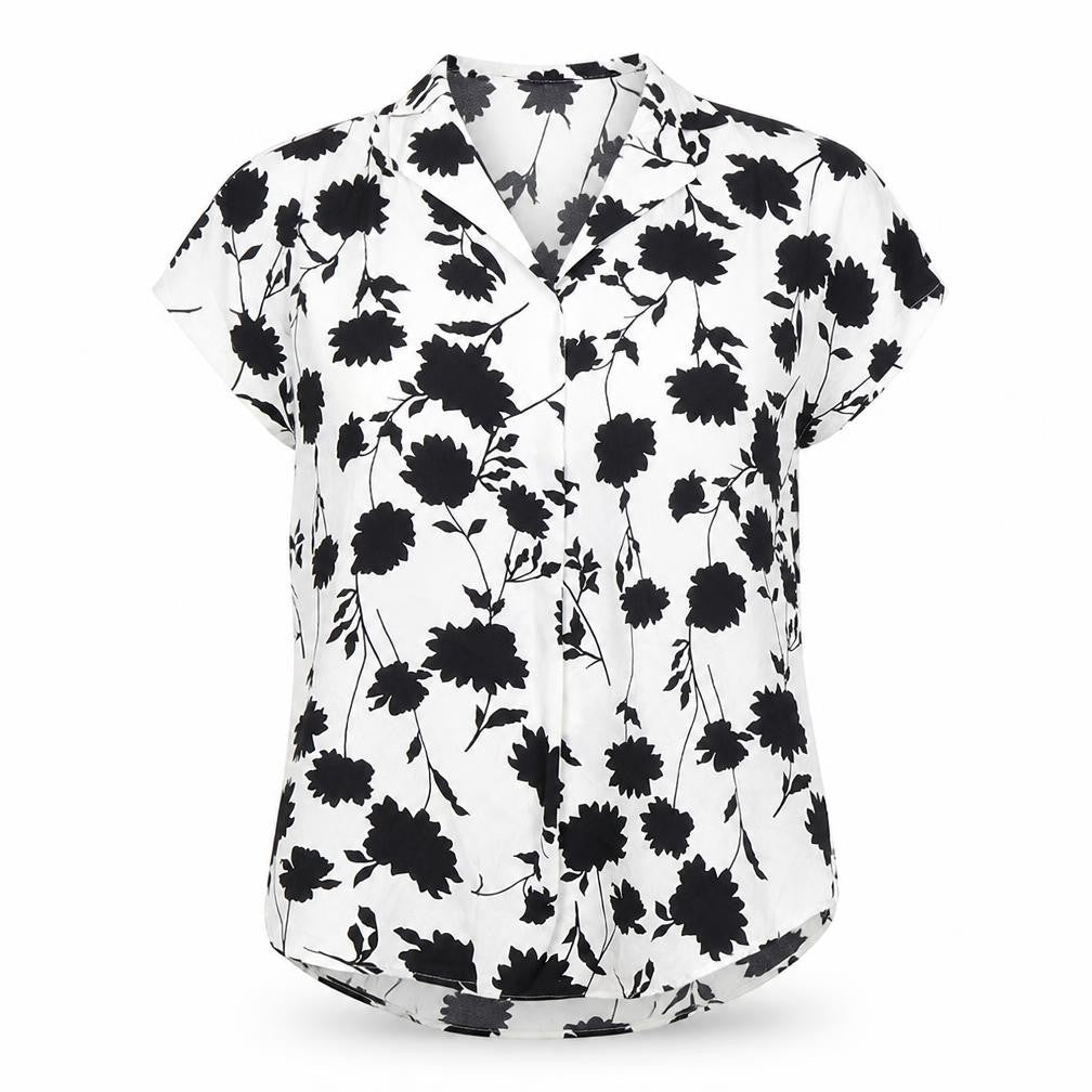 Marks and Spencer Womens White Floral Polyester Basic Blouse Size 8 V-Neck
