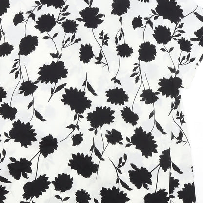 Marks and Spencer Womens White Floral Polyester Basic Blouse Size 8 V-Neck
