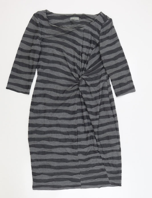 Per Una Womens Grey Striped Polyester Bodycon Size 14 Boat Neck Pullover
