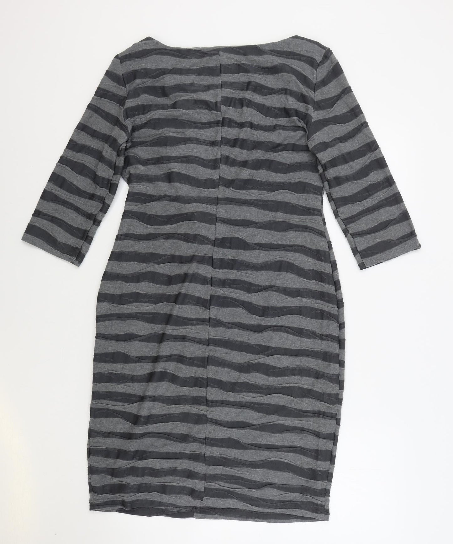 Per Una Womens Grey Striped Polyester Bodycon Size 14 Boat Neck Pullover