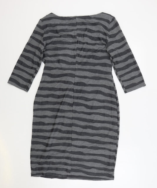 Per Una Womens Grey Striped Polyester Bodycon Size 14 Boat Neck Pullover