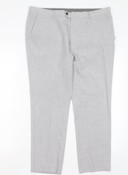 NEXT Mens Grey Polyester Trousers Size 36 in L29 in Regular Button - Short Leg
