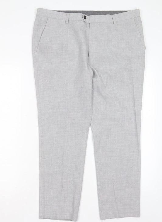 NEXT Mens Grey Polyester Trousers Size 36 in L29 in Regular Button - Short Leg