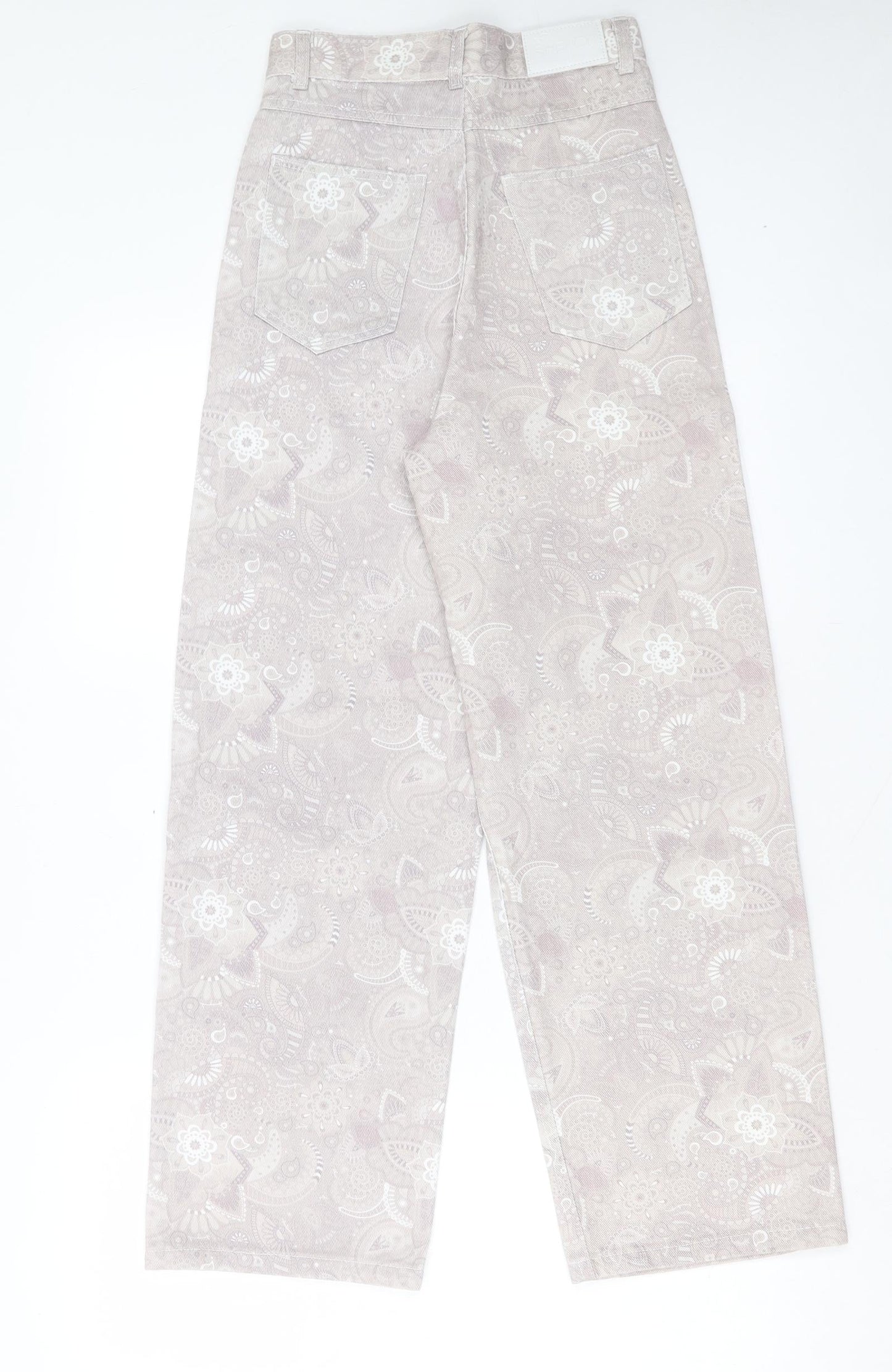 Shekou Womens Grey Geometric Linen Straight Jeans Size 2XS L27 in Regular Button