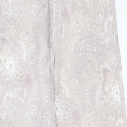 Shekou Womens Grey Geometric Linen Straight Jeans Size 2XS L27 in Regular Button
