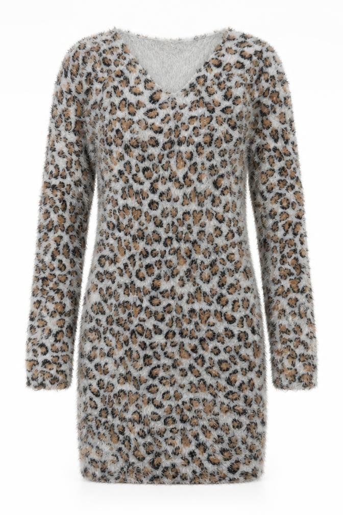 VOULEY VOUS Womens Brown Animal Print Acrylic Jumper Dress Size S V-Neck Pullover