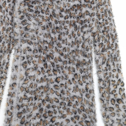 VOULEY VOUS Womens Brown Animal Print Acrylic Jumper Dress Size S V-Neck Pullover