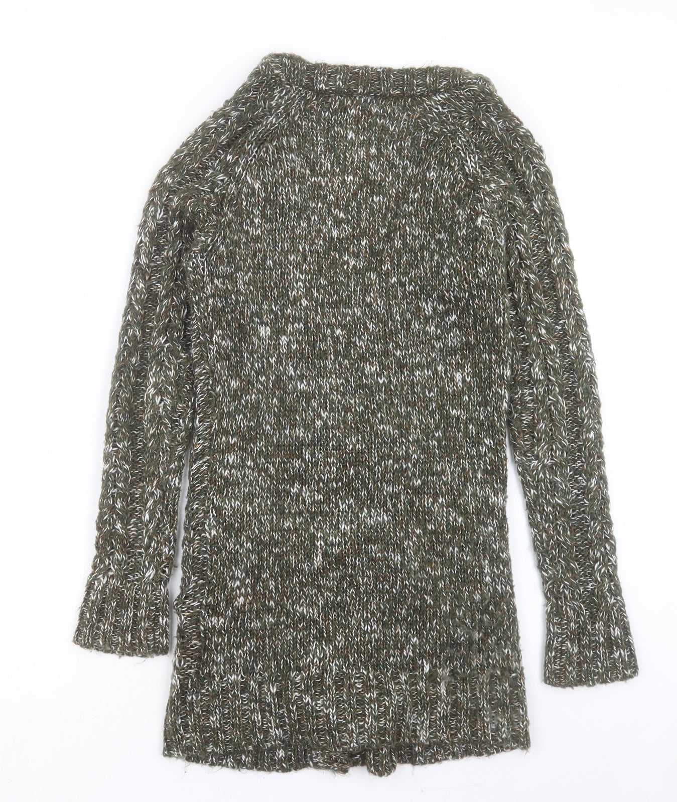 Crafted Womens Green V-Neck Acrylic Cardigan Jumper Size 8 - Buckle Detail