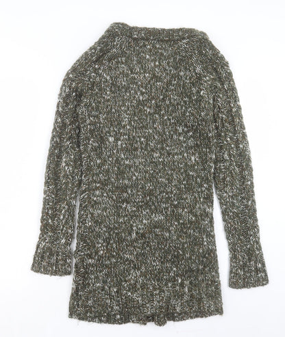 Crafted Womens Green V-Neck Acrylic Cardigan Jumper Size 8 - Buckle Detail