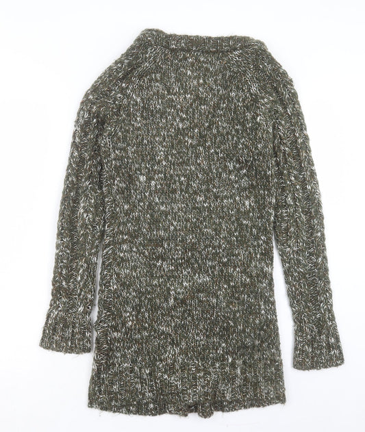 Crafted Womens Green V-Neck Acrylic Cardigan Jumper Size 8 - Buckle Detail