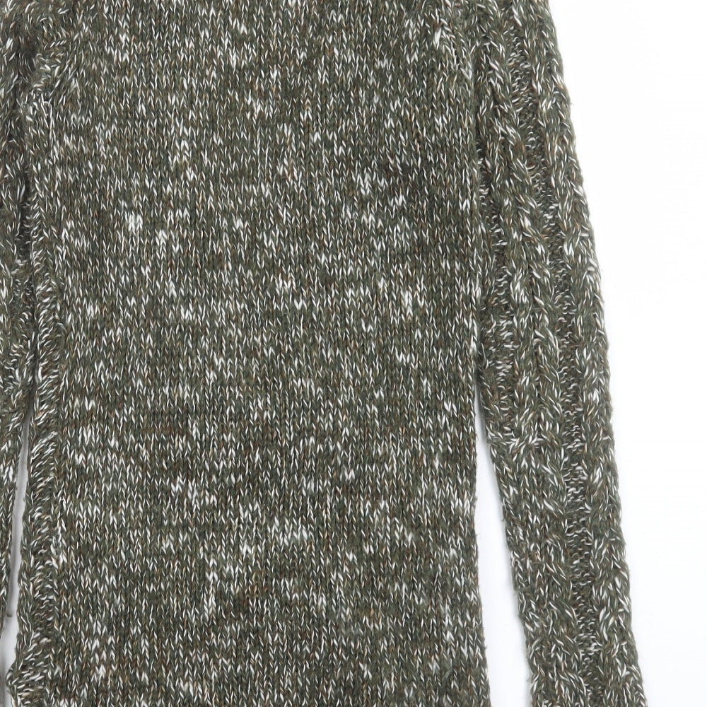 Crafted Womens Green V-Neck Acrylic Cardigan Jumper Size 8 - Buckle Detail