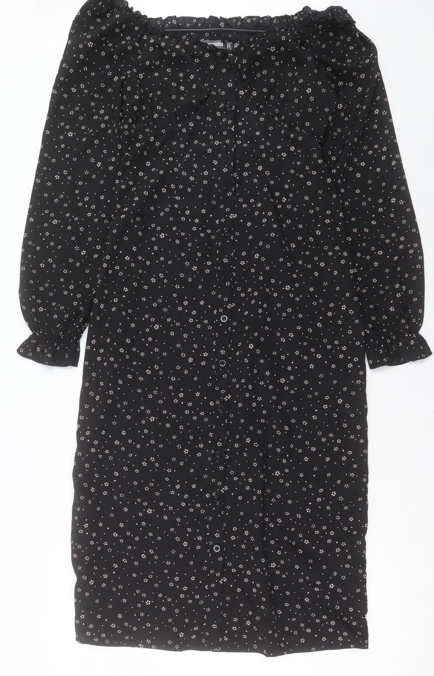 Missguided Womens Black Fair Isle Polyester A-Line Size 8 Boat Neck Button