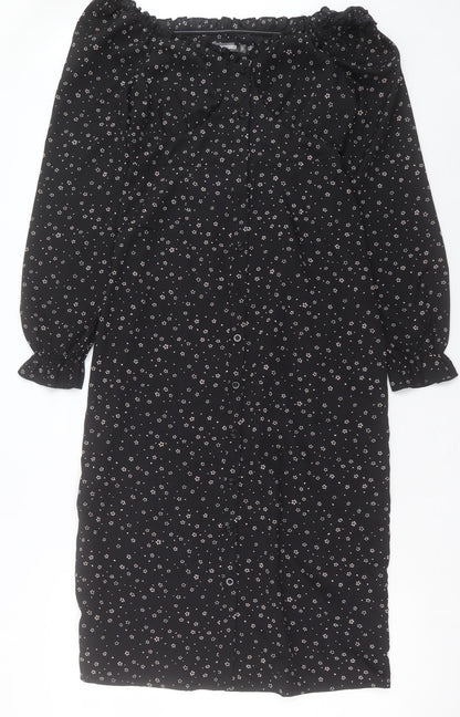 Missguided Womens Black Fair Isle Polyester A-Line Size 8 Boat Neck Button