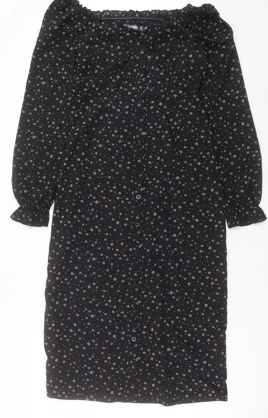 Missguided Womens Black Fair Isle Polyester A-Line Size 8 Boat Neck Button