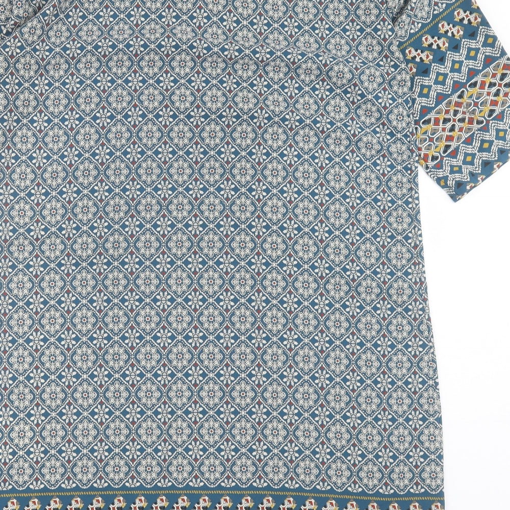 Cache Cache Womens Blue Geometric Polyester A-Line Size 10 V-Neck Pullover