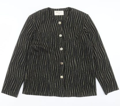 bonmarch Womens Black Animal Print Jacket Size 14 Button