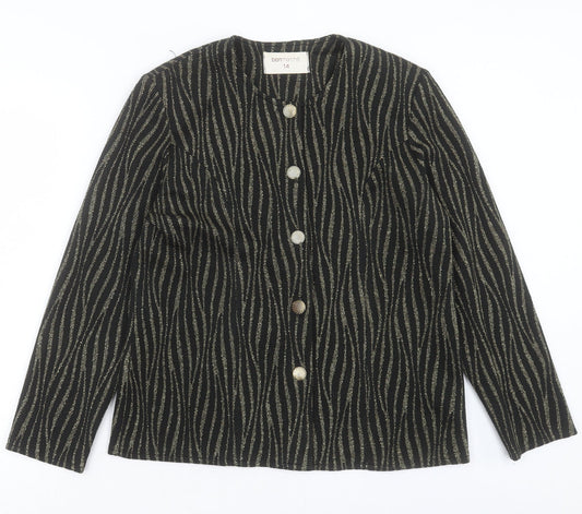 bonmarch Womens Black Animal Print Jacket Size 14 Button