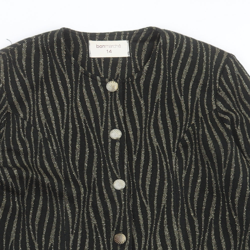 bonmarch Womens Black Animal Print Jacket Size 14 Button