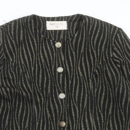 bonmarch Womens Black Animal Print Jacket Size 14 Button