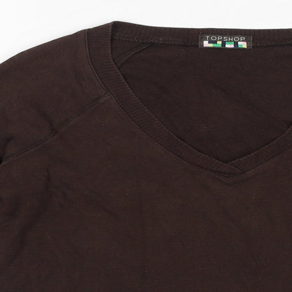Topshop Womens Brown Cotton Pullover Sweatshirt Size 14 Pullover - V Neck