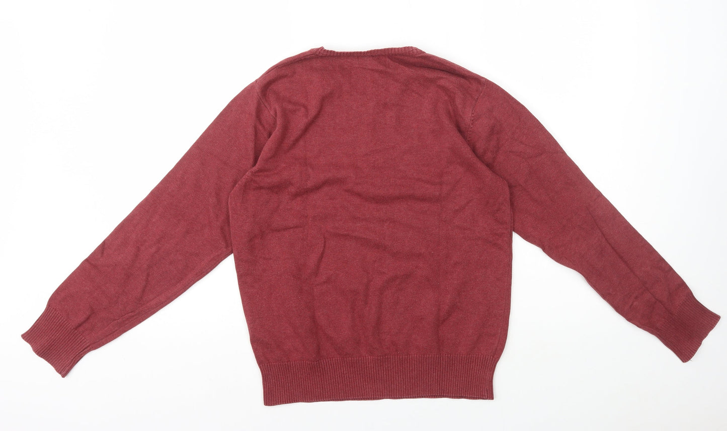 Leisure Club Mens Red V-Neck Cotton Pullover Jumper Size XS