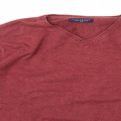 Leisure Club Mens Red V-Neck Cotton Pullover Jumper Size XS