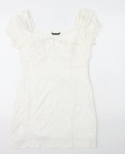 SheIn Womens White Cotton Bodycon Size M Sweetheart Zip