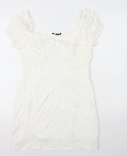 SheIn Womens White Cotton Bodycon Size M Sweetheart Zip