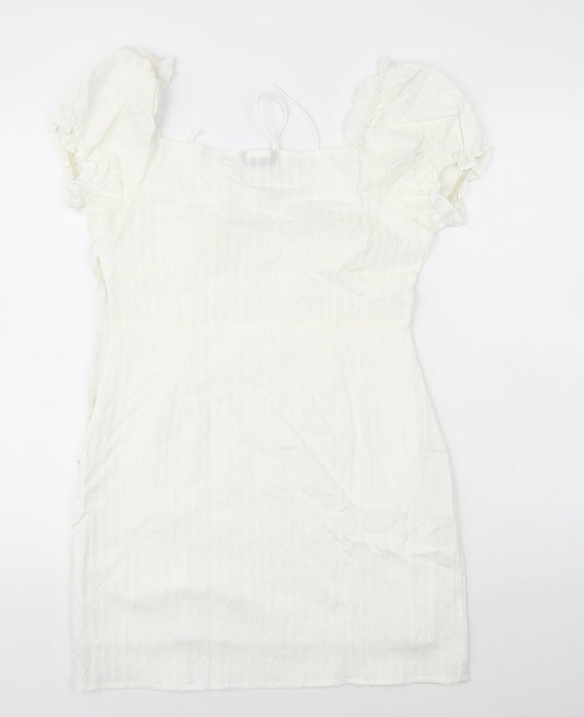 SheIn Womens White Cotton Bodycon Size M Sweetheart Zip