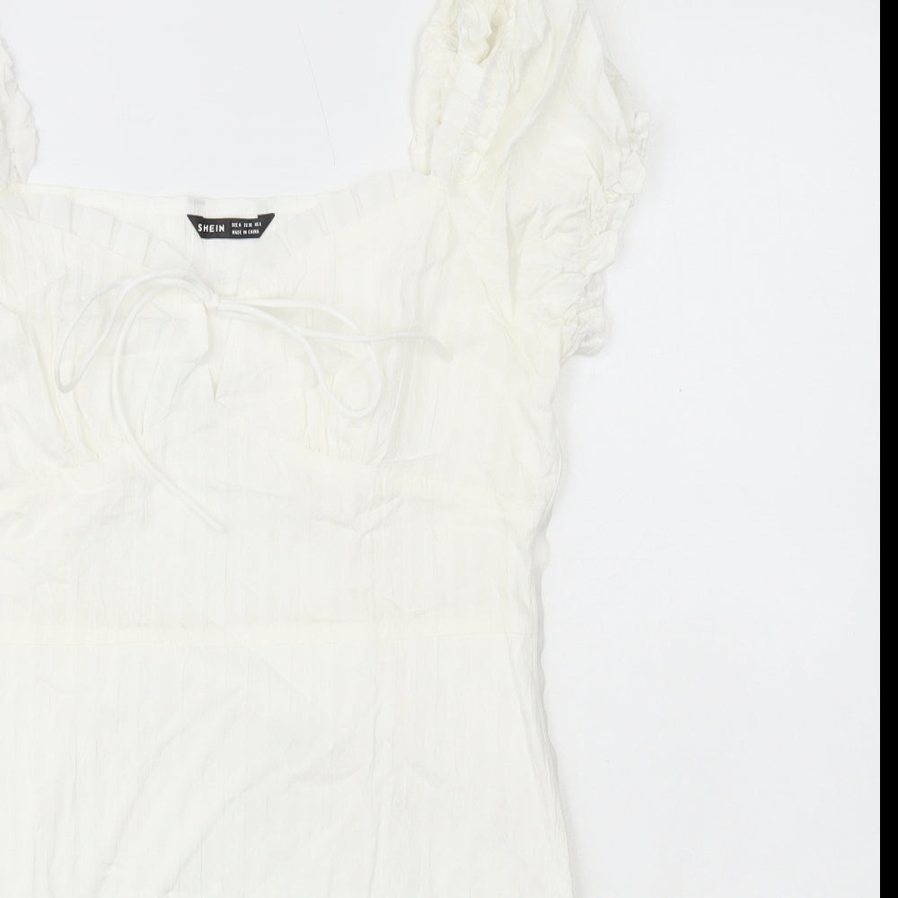 SheIn Womens White Cotton Bodycon Size M Sweetheart Zip