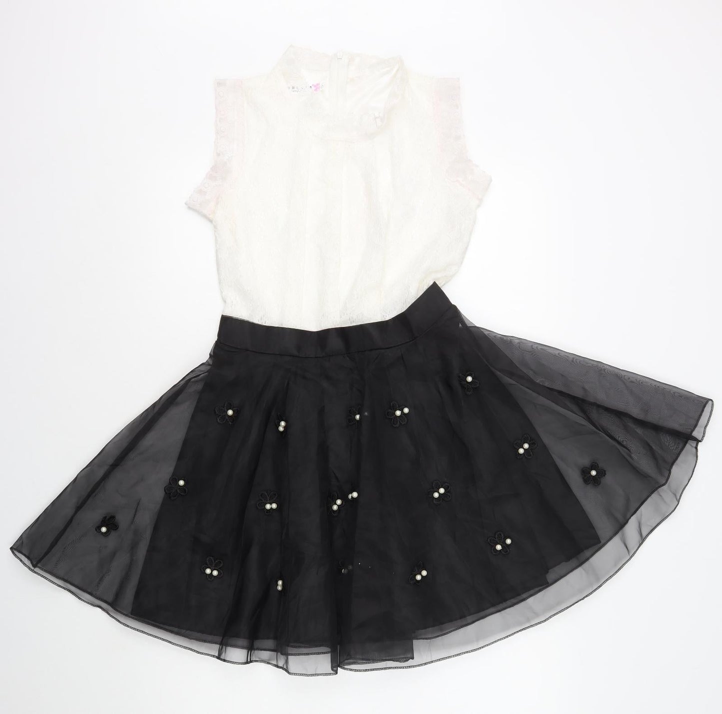 Lanyizikou Womens Black Polyester Skater Dress Size S High Neck Zip - Lace Top